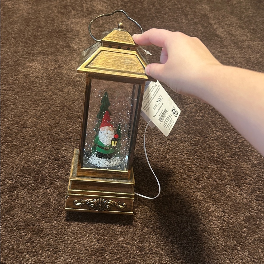 Holiday Time Gold Gnome Lantern with Green Accents